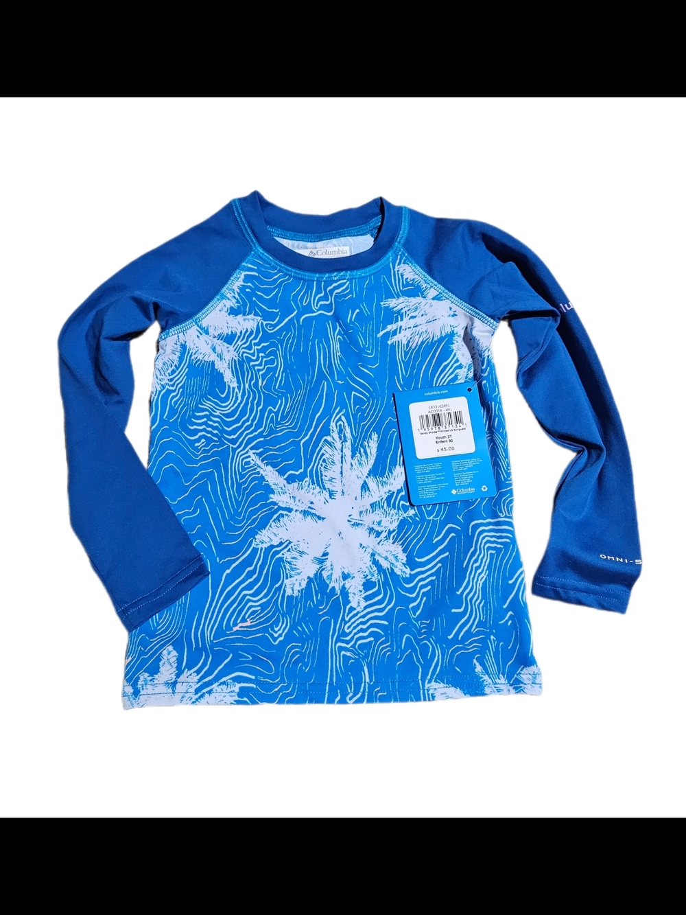 NWT Columbia Blue & White Long-Sleeve Toddler Kids Rashguard